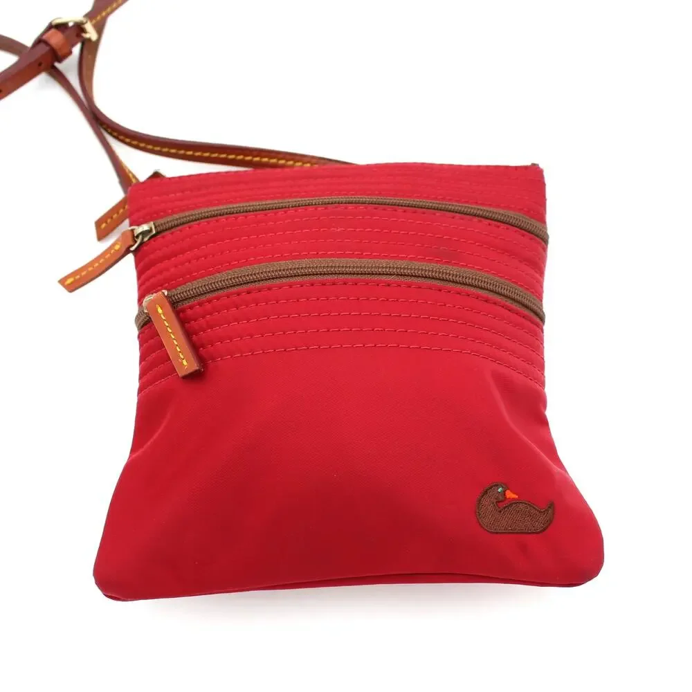 Dooney Bourke Triple Zip Crossbody Bag Red Nylon Leather Trim Travel Preppy